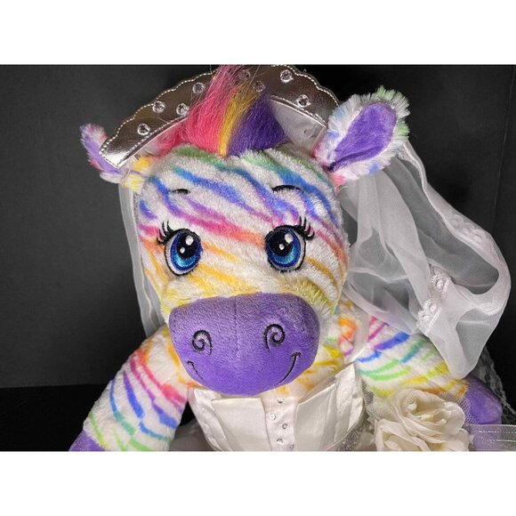Build A Bear Rainbow Zebra Plush Bride Wedding Dress, Veil, Garter Belt BAB - Picture 2 of 15